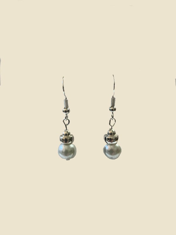 Pearl-White Bead with Silver Dome Cap Accent