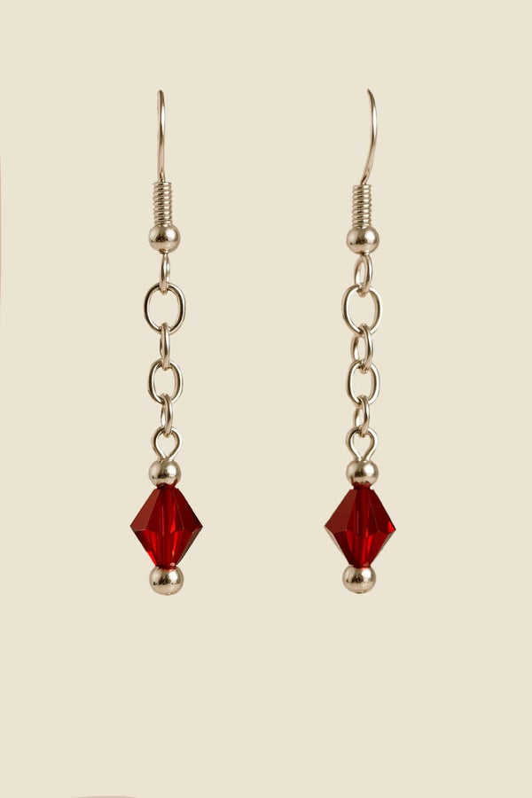 Ruby Red Faceted Glass Earrings