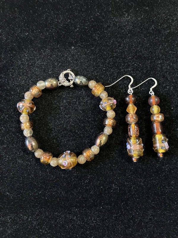 Bronze Petal Bracelet & Earring Set