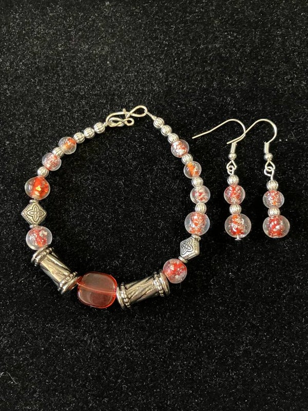 Rustic Red Foil Bracelet & Earring Set