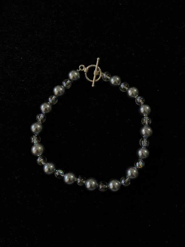 Silver Pearl & Crystal Glass Bead Bracelet