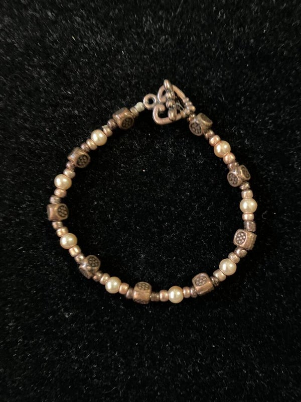 Antique Bronze & Pearl Toggle Bracelet