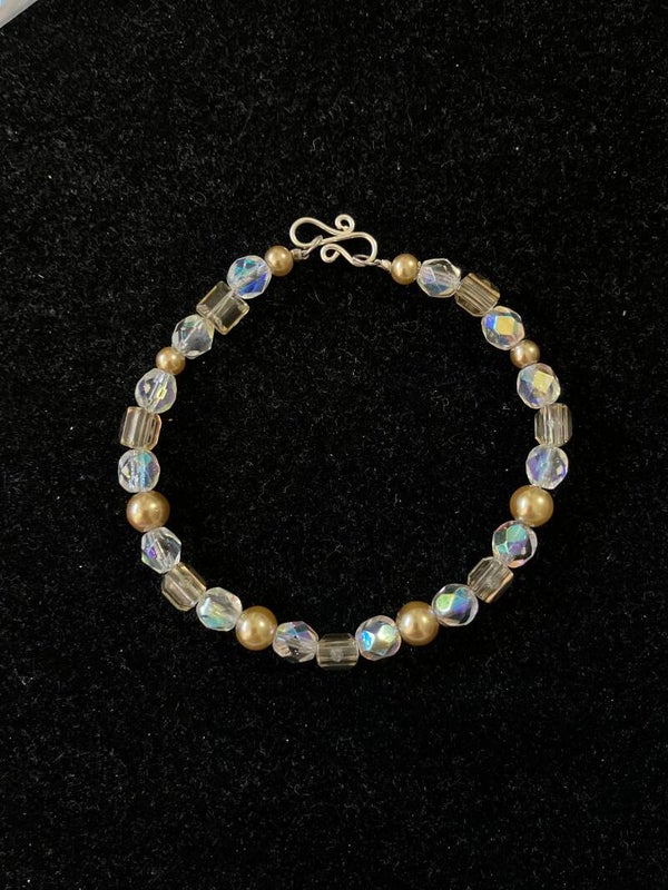 Champagne Pearl & Crystal Bead Bracelet with S-Clasp