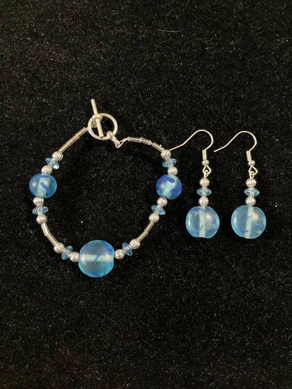 Ocean Swirl Glass Bead Bracelet & Earring Set