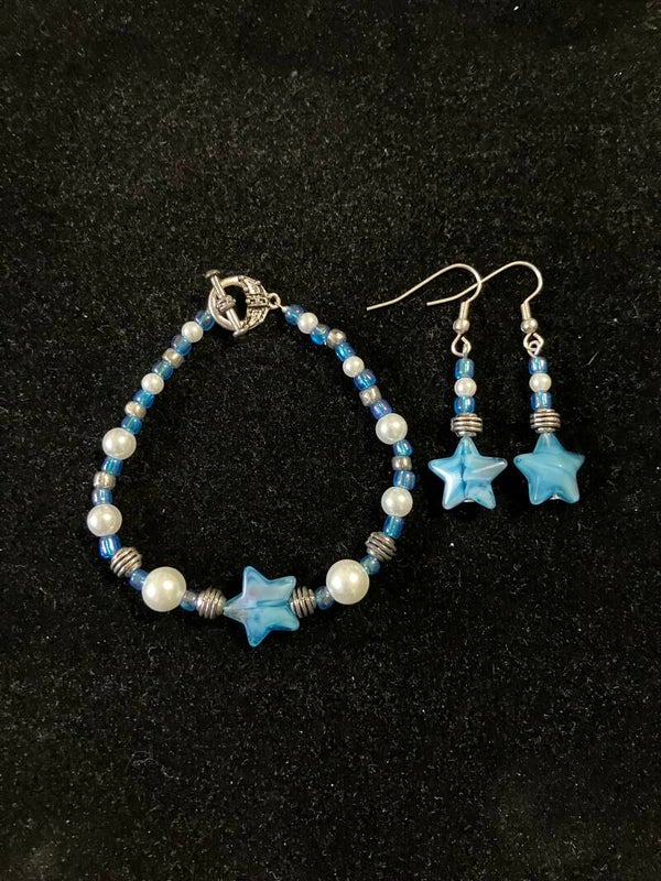 Celestial Blue Star Bead Bracelet & Earring Set