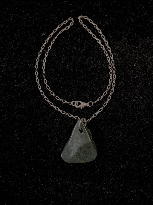 Tumbled Green Jasper Pendant Necklace – Minimalist Silver Chain