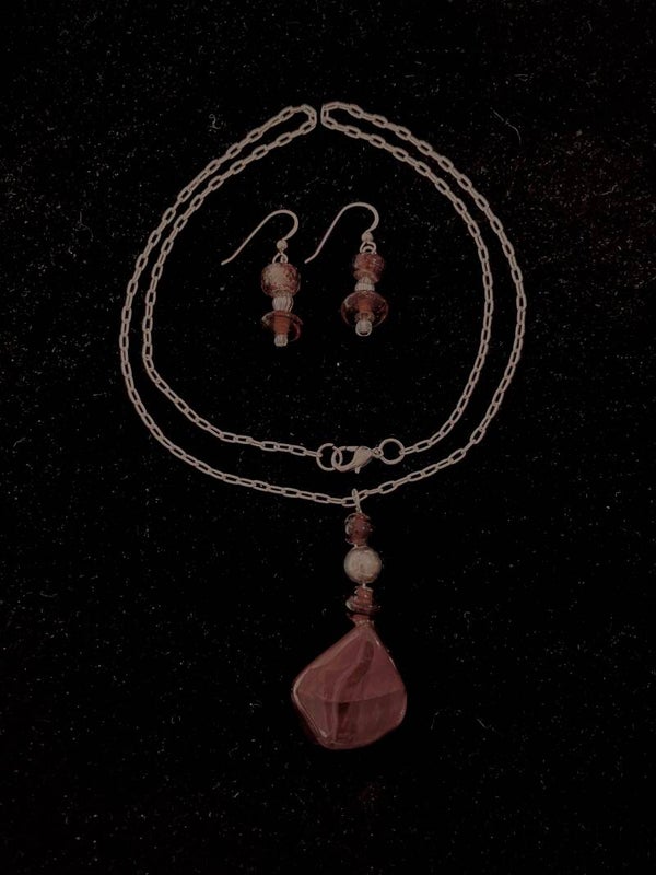 Fierce Red Jasper Pendant Necklace with Beaded Sterling Silver Earrings