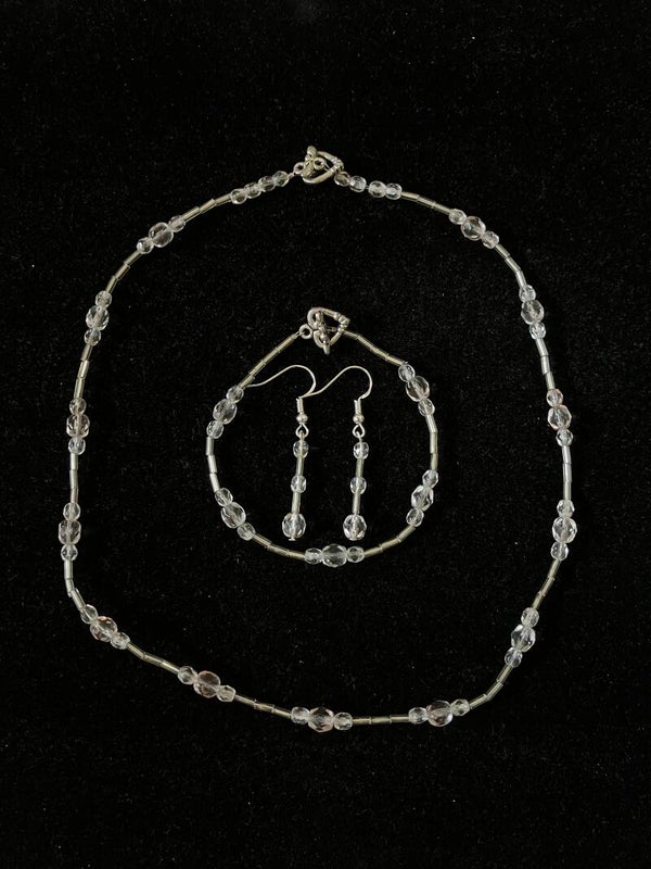Clear Elegance Beaded Necklace, Bracelet & Earring Set