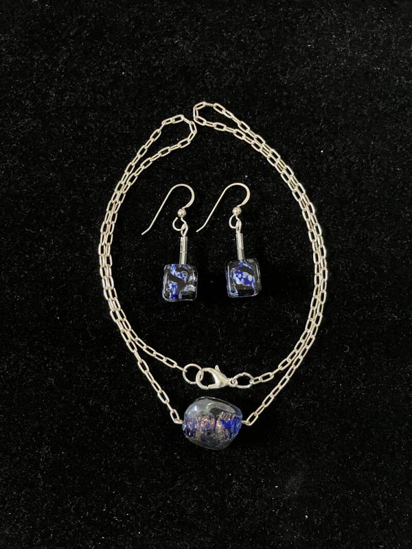 Midnight Spark Glass Necklace & Earring Set