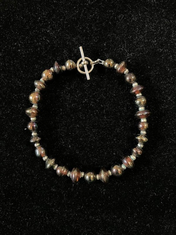 Bronze-Toned Beaded Bracelet with Toggle Clasp