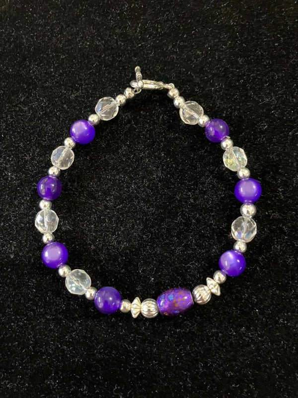 Purple and Clear Beads with Speckled Focal Bead