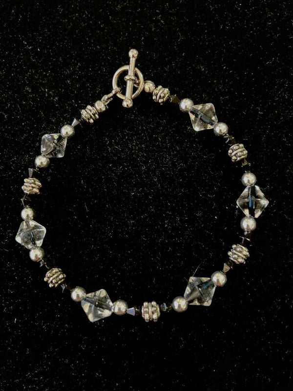 Clear & Black Diamond-Cut and Silver