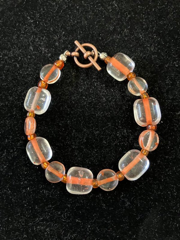 Clear and Amber Striped Beads with Copper Toggle
