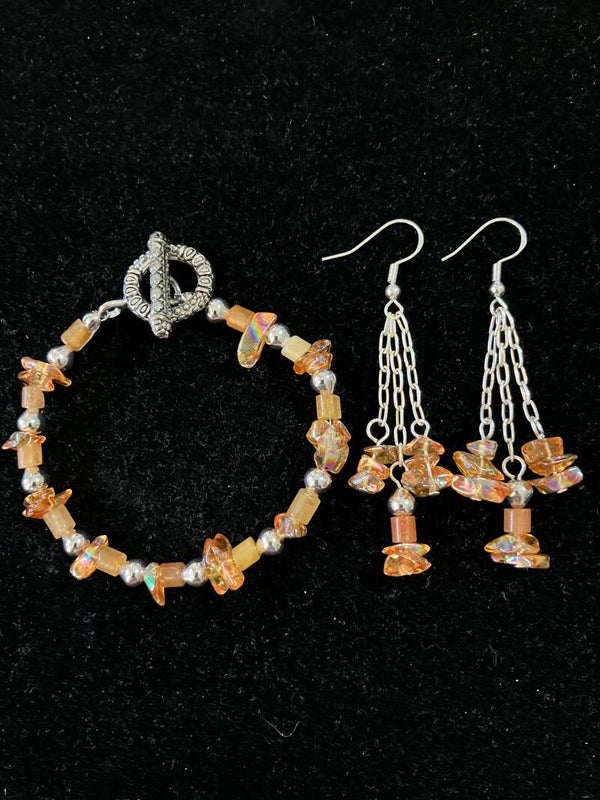 Orange Iridescent Chip & Chain Dangle Set