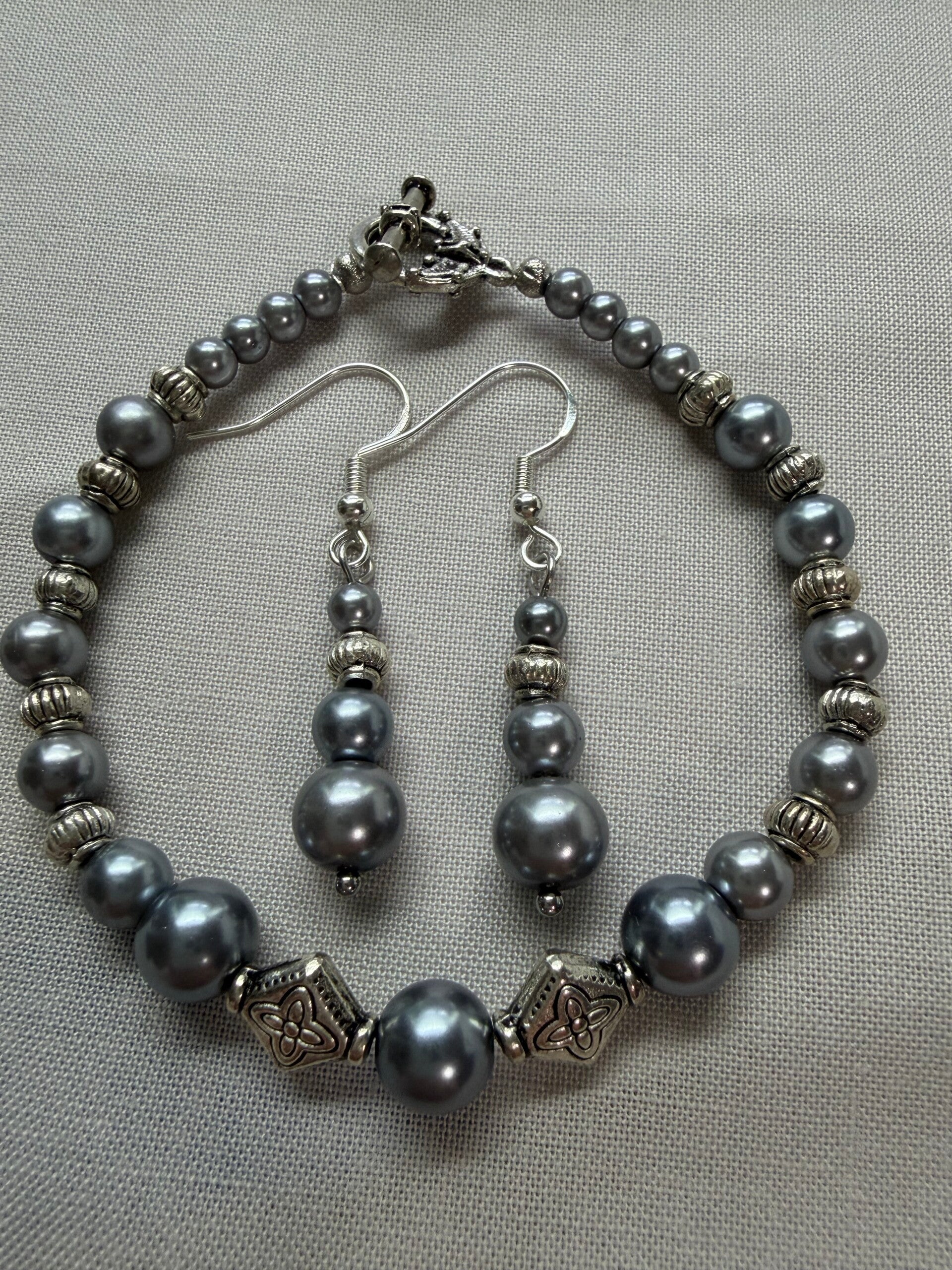 Winter Steel Pearl Bracelet & Earring Set