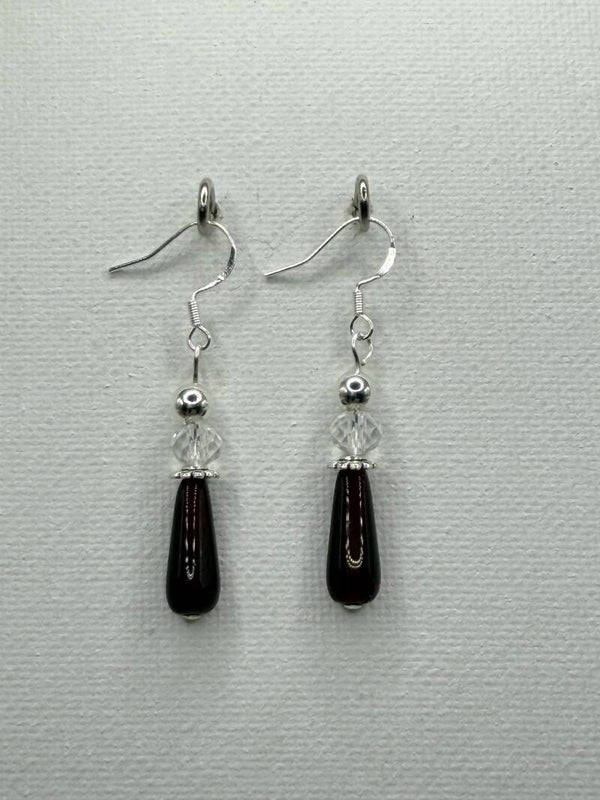 Pearl, Garnet & Silver Drop Earrings