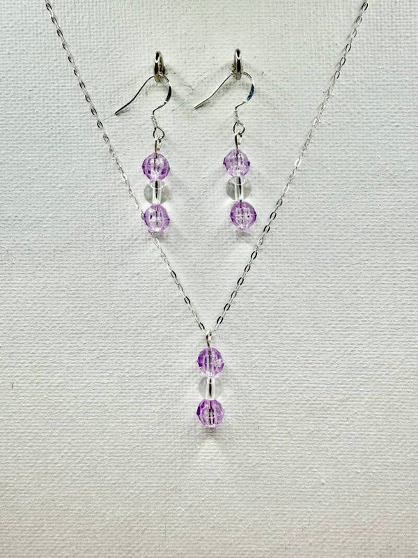 Lavender Whisper Crystal Drop Necklace & Earring Set
