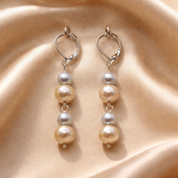 Champagne & Silver Pearl Cascade Earrings