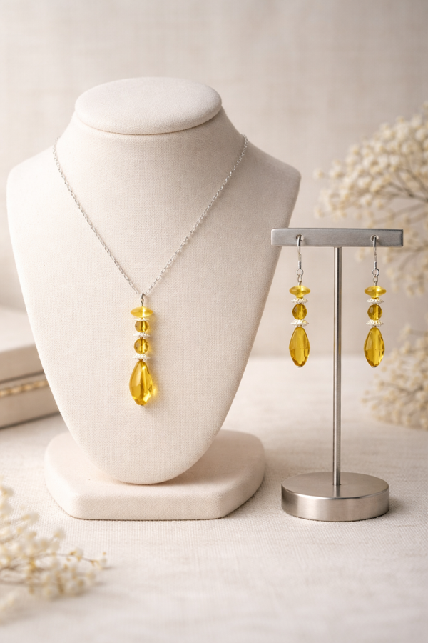 Golden Sunshine Drop Necklace & Earring Set