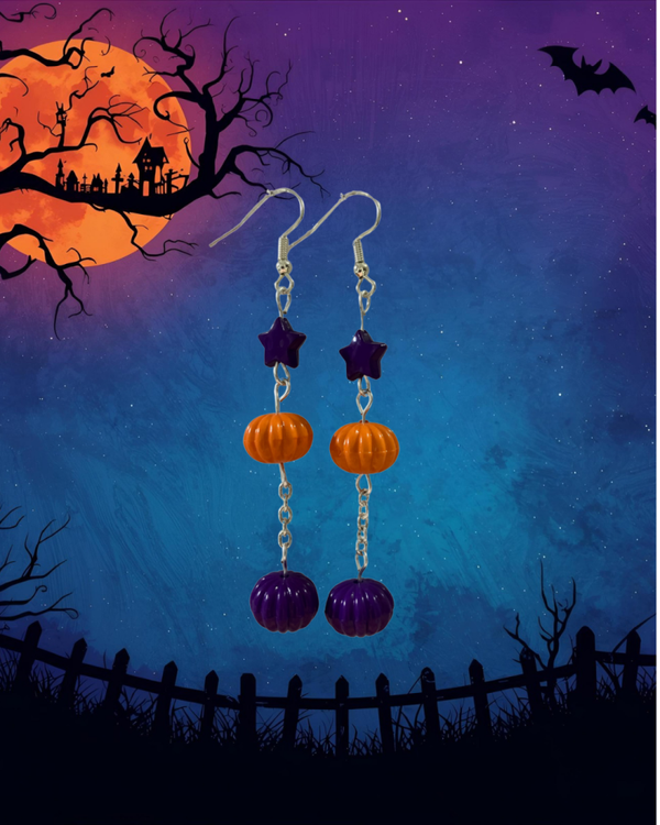 Double Pumpkin & Star Halloween Earrings