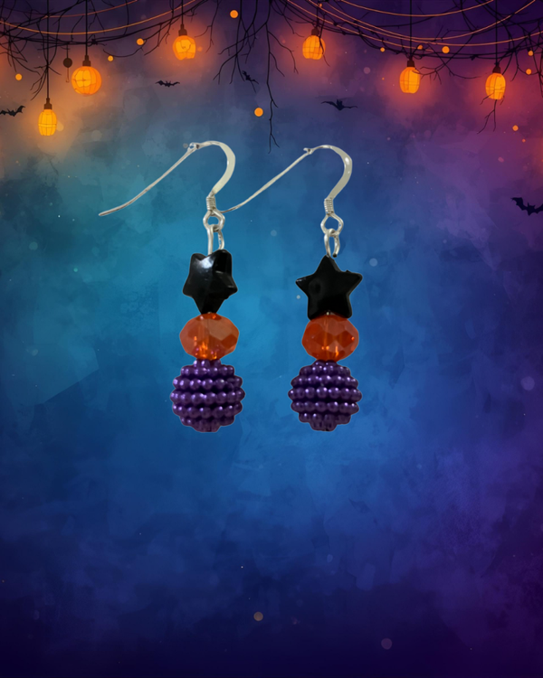 Black Star & Beaded Drop Earrings