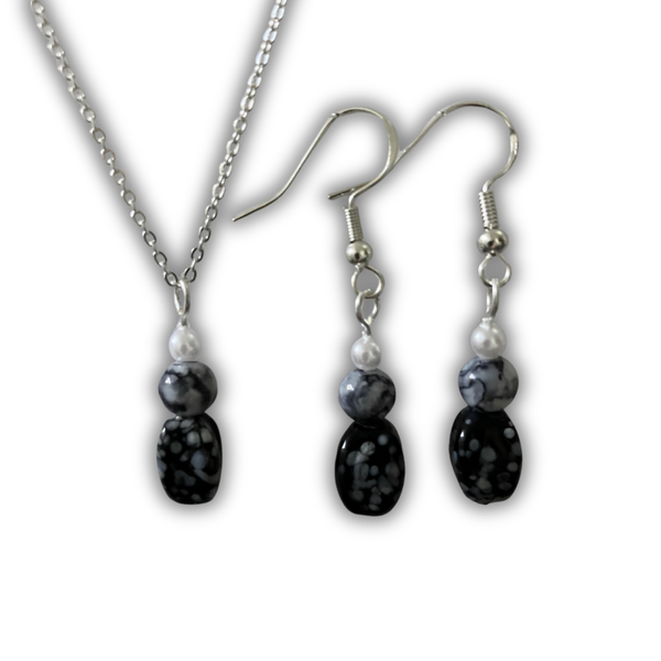 Snowflake Obsidian & Pearl Accent Set