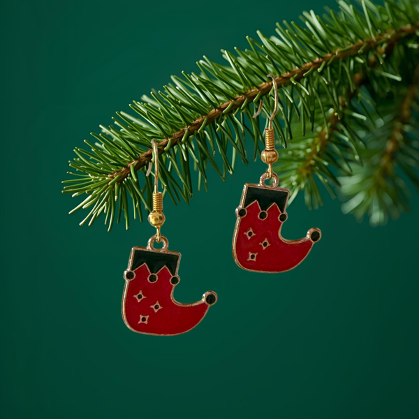 Red Elf Shoe Earrings
