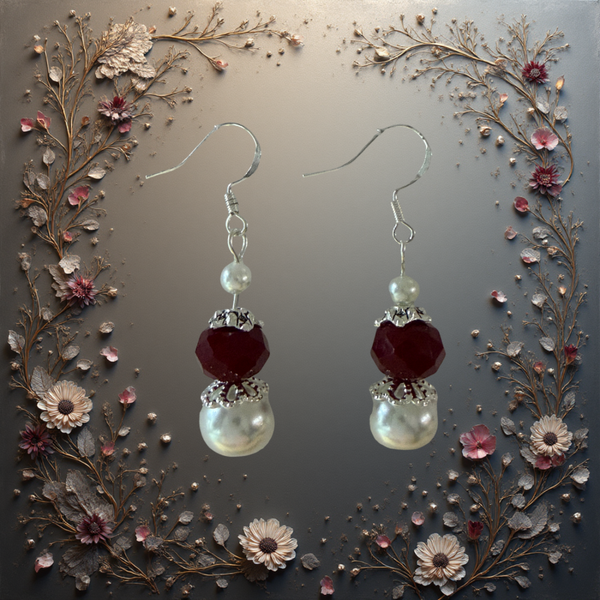 Crimson Pearl Charm Earrings