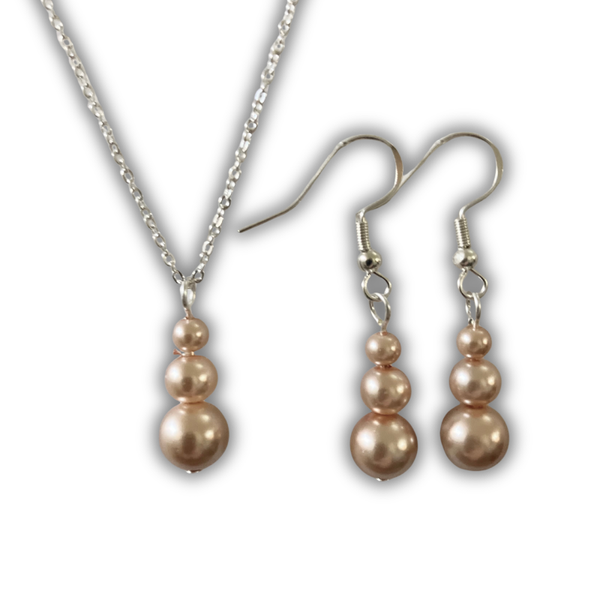 Champagne Pearl Drop Necklace & Earrings Set