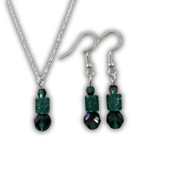 Deep Green Crystal Necklace & Earrings Set