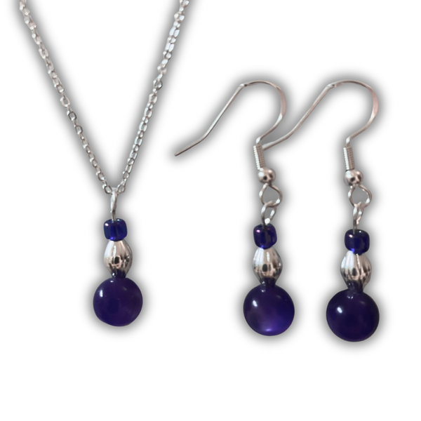 Deep Purple & Silver Accent Bead Set