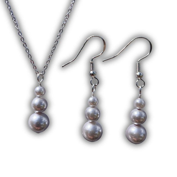 Classic Silver Pearl Drop Necklace & Earrings Set