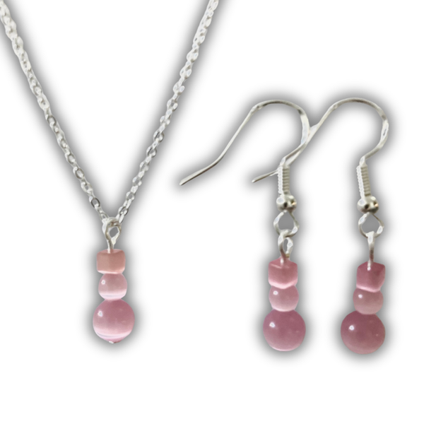 Soft Pink Glass Bead Necklace & Earrings Set
