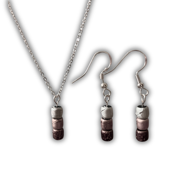 Metallic Mauve & Brown Bar Bead Set