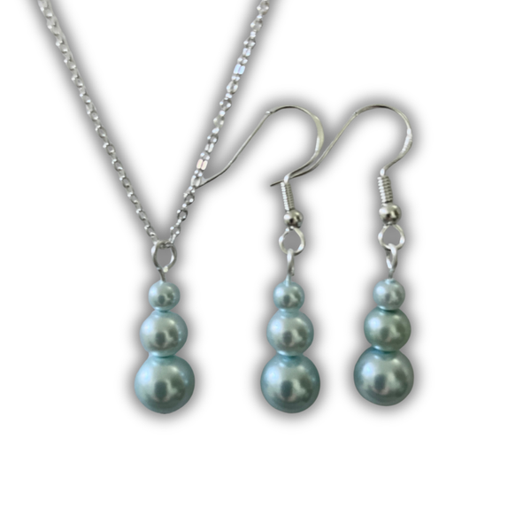 Light Blue Pearl Drop Necklace & Earrings Set