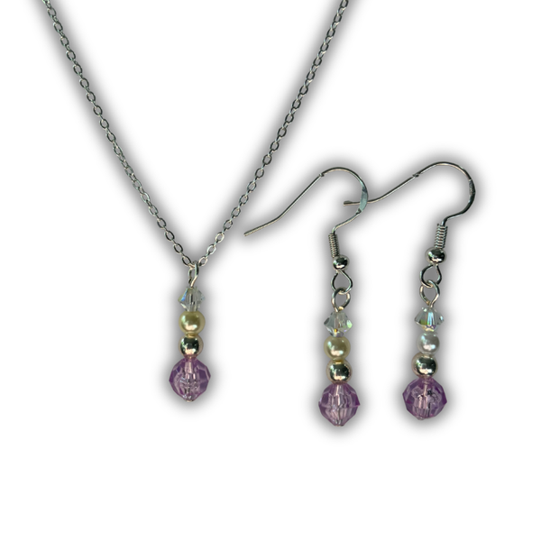 Lavender & Pearl Necklace & Earrings Set