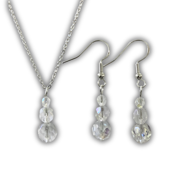 Clear Faceted Crystal Necklace & Earrings Set