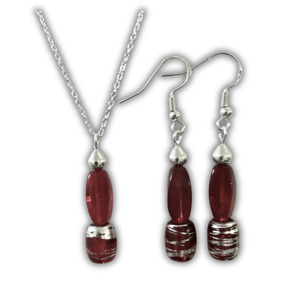 Red Oval & Striped Glass Bead Set