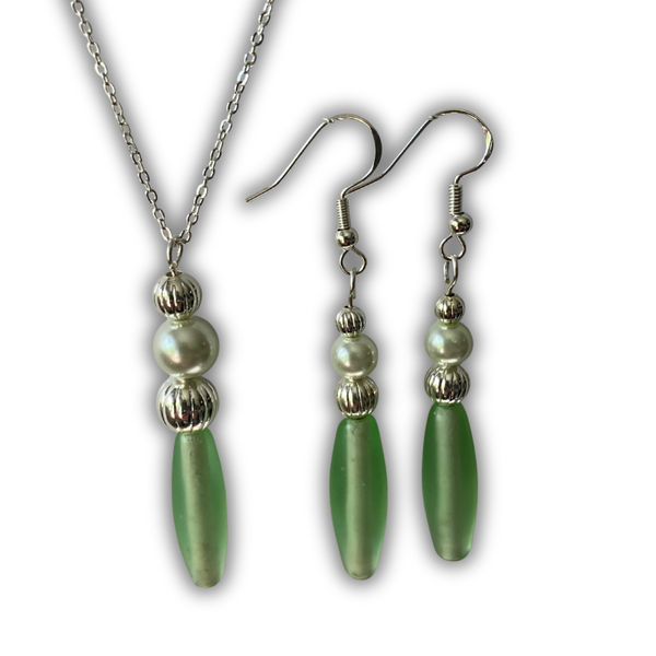 Double Green Teardrop Necklace & Earrings Set