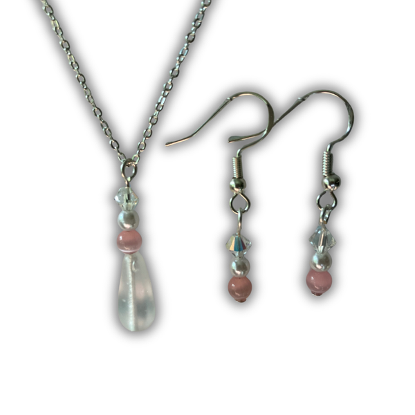 Rose & Crystal Teardrop Necklace & Earrings Set