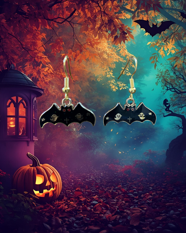 Skull & Crossbones Bat Earrings