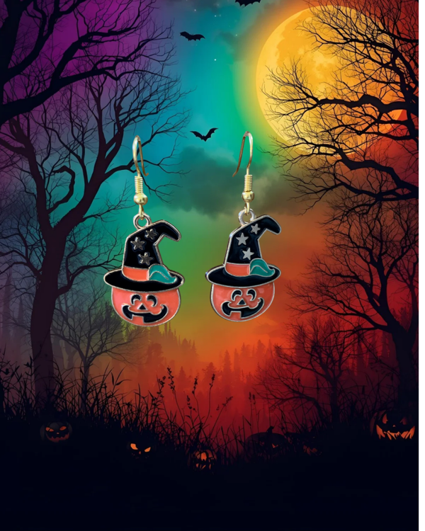 Pumpkin Witch Hat Earrings