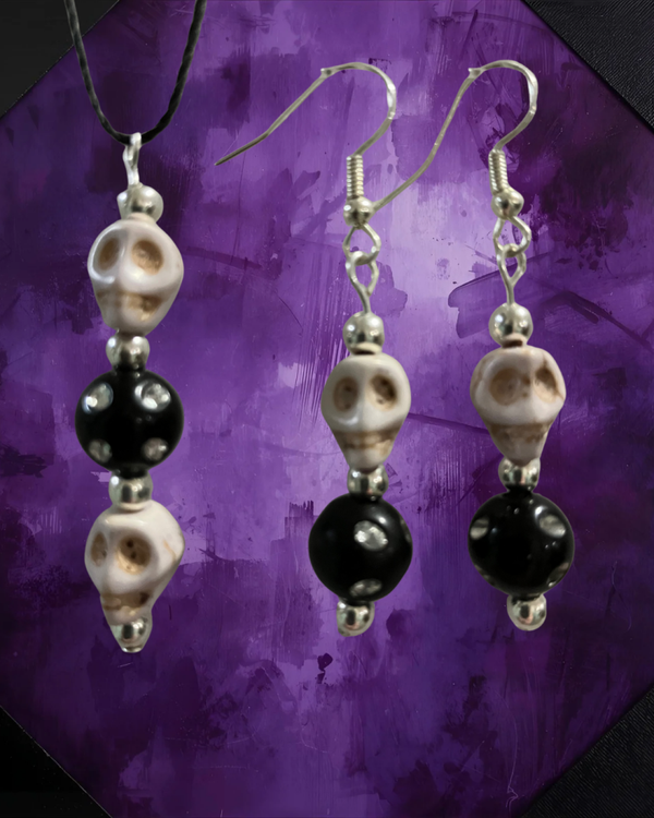 White Skull & Black Bead Set