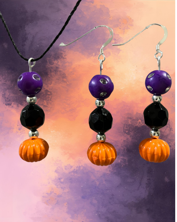 Purple Crystal + Pumpkin Bead Set