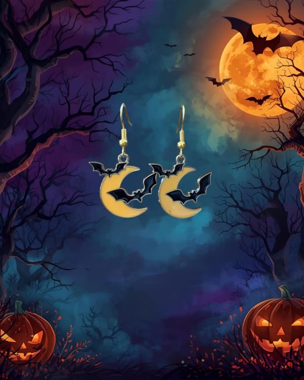 Crescent Moon & Bat Earrings