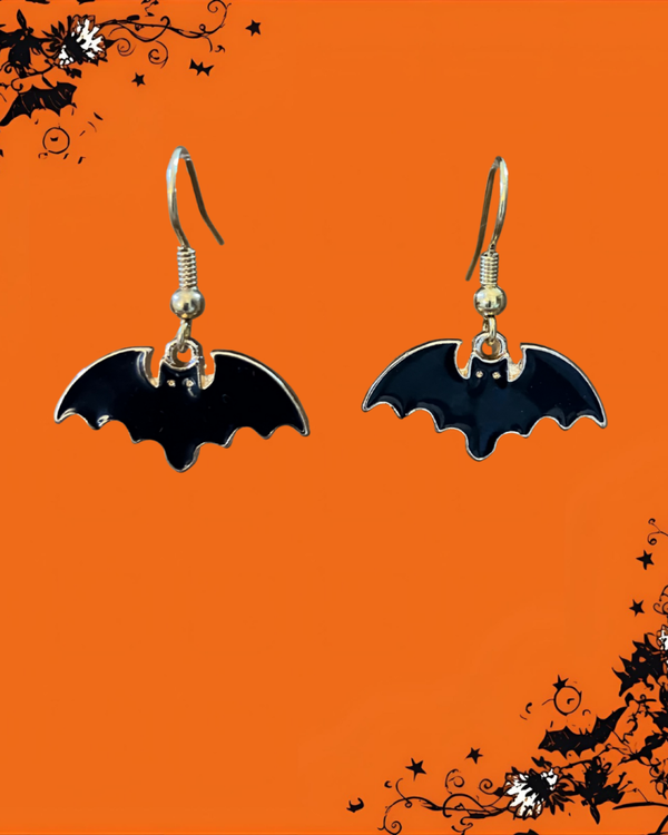Black Bat Enamel Earrings