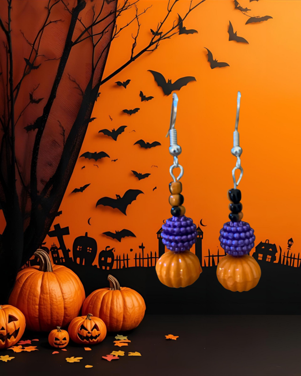 Beaded Pumpkin Drop Earrings