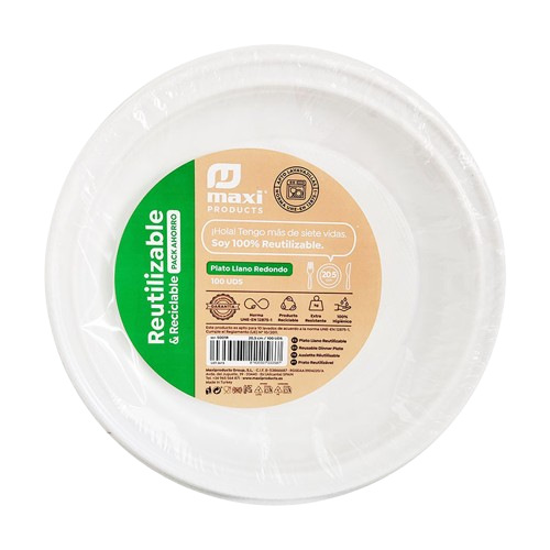 PLATO LLANO 20.5 CM MAXI 100 UND PAQUETE REUTILIZABLE