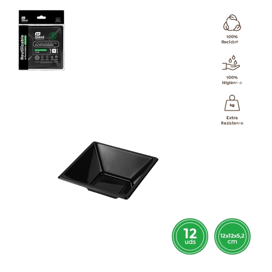 CUENCO CUADRADO REUT. NEGRO 12X12X5,2CM PS 12 UDS