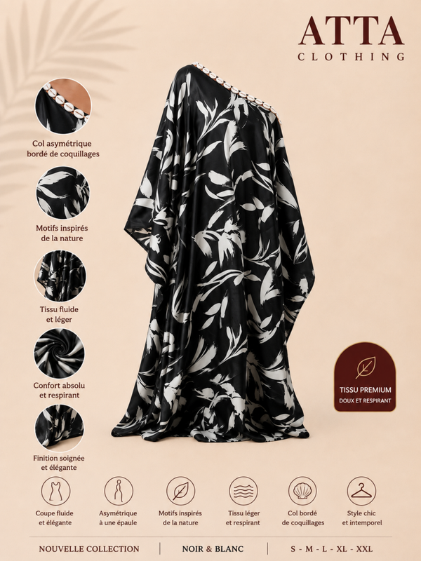 Robe Longue Asymétrique Nyota – Noir & Blanc